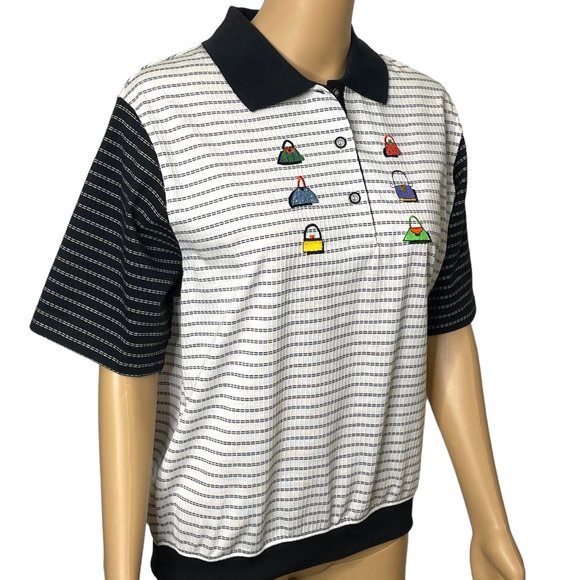 Vintage Blast Petites Women's S PS Blouse Short Sleeve Embroidered Purses Polo S - Picture 6 of 12